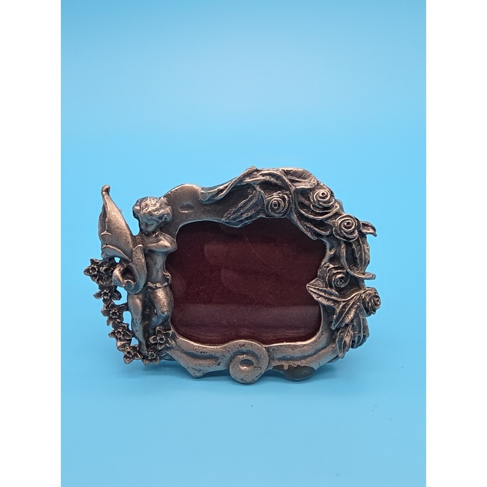 Vintage Pewter Cherub Ornate Table Top Picture Frame Metal Roses